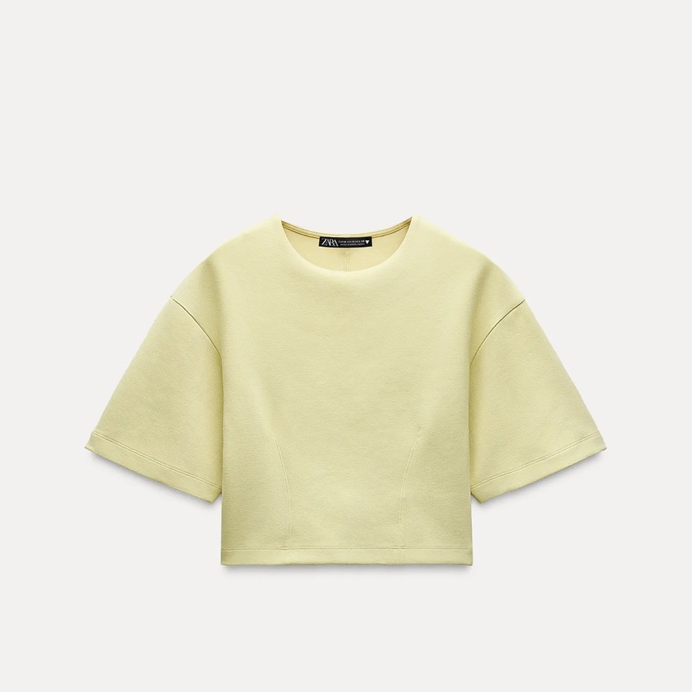 INTERLOCK CROP TOP - Zara Yellow Crop Top Boxy Fit Crew Neck